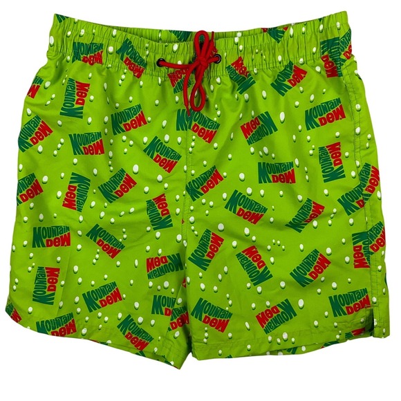 Mountain Dew Other - Mountain Dew Mens Swim Trunks Small Green Retro Logo All Over Print New NWT